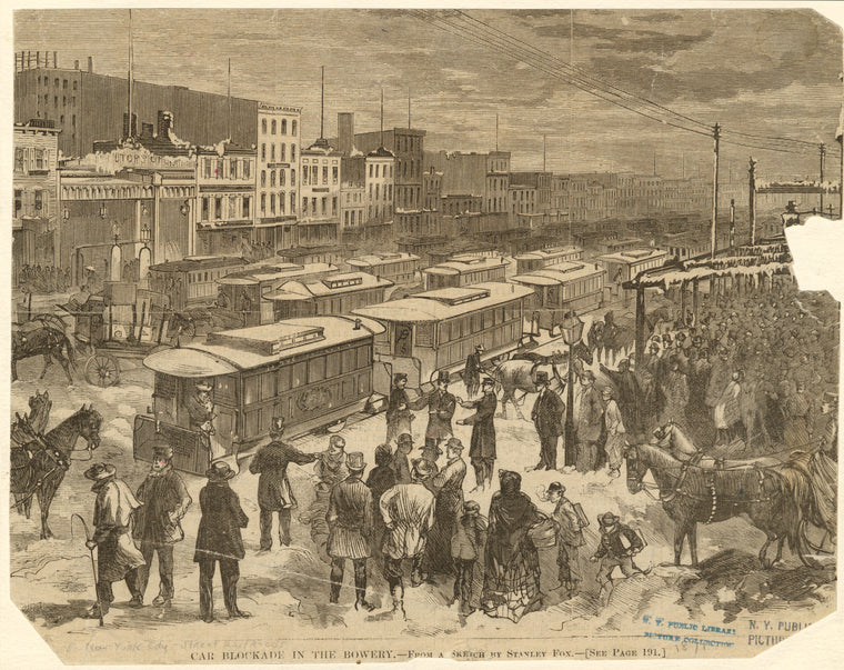 Car blockade in the Bowery