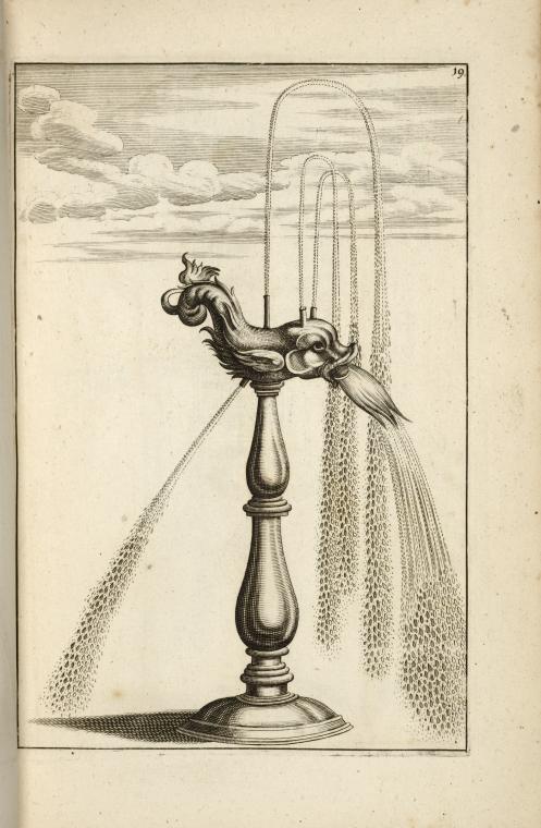 Fountain with multiple spouts attached to central dolphin figure