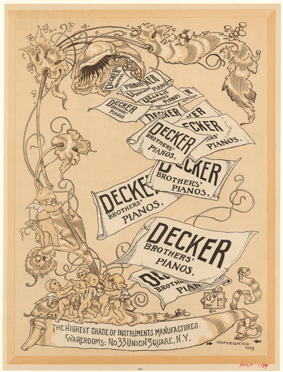 Advertisement for Decker Brothers' pianos, 1889