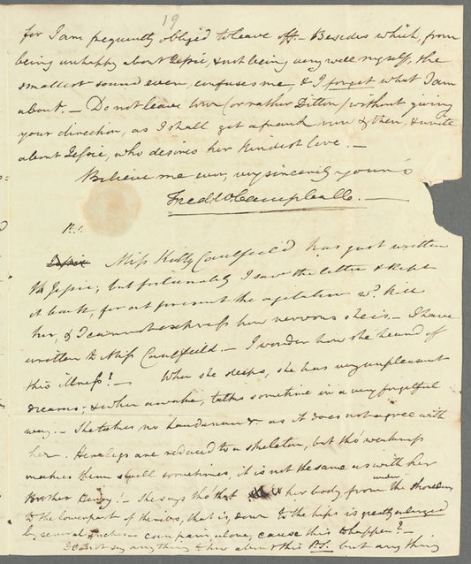 Frederick William Campbell to Jane Porter, autograph letter signed