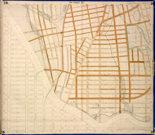 Bronx, Topographical Map Sheet 14; [Map bounded by 154th St., Grove St., Westchester Ave., Robbins Ave.; Including Powers Ave., Cypress Ave., Harlem River, 126th St., 6th Ave.]