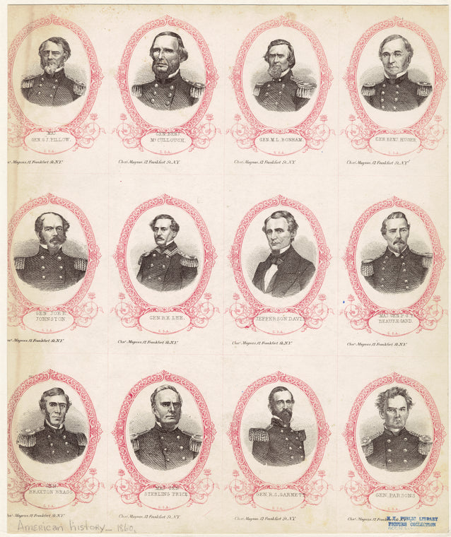 Portraits of Confederate military personnel and the president of the Confederate States of America, 1860s