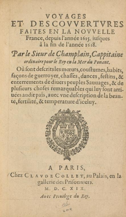 Voyages et descovvertvres faites en la Novvelle France [title page]