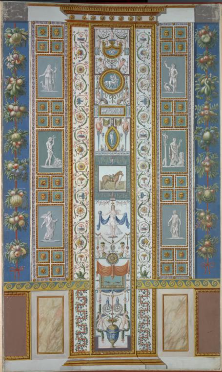 Pilaster; central decoration contains scenes of centaurs, a bridled horse, and an angel holding a globe