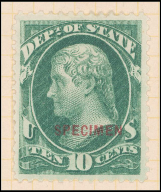 10c dark green Jefferson Specimen single