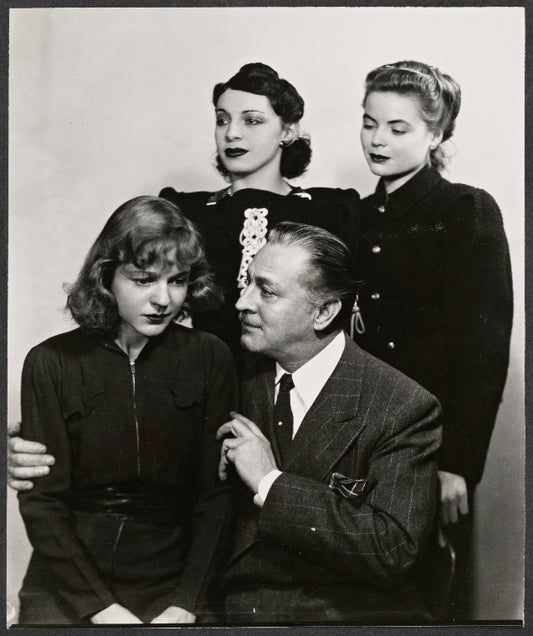 Elaine Barrie [back row at left], John Barrymore [front row at right] and unidentified others in publicity photo for the stage production My Dear Children