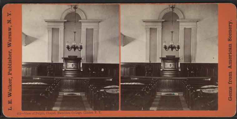 View of pulpit, chapel, Hamilton College, Clinton, N.Y.