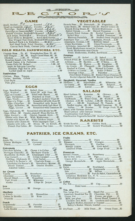 DAILY MENU [held by] RECTOR'S [at] "CHICAGO, IL" (REST;)