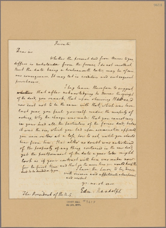 Letter to [George Washington] The President of the U. S.