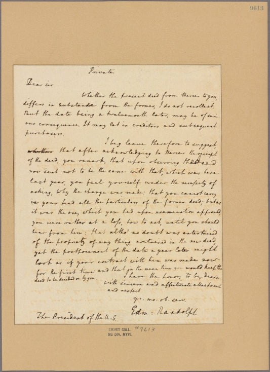 Letter to [George Washington] The President of the U. S.