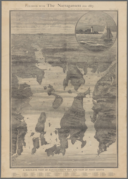 A bird's-eye view of Narragansett Bay, and view of Point Judith