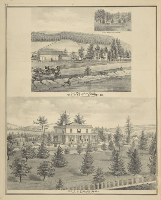 Family Burying Ground.; The Old Homestead, Res. of Edwin Lawrence, Conklin TP Broome Co., N.Y. ; Res. of A. Stanley Saxen, Conklin TP Broome Co., N.Y.