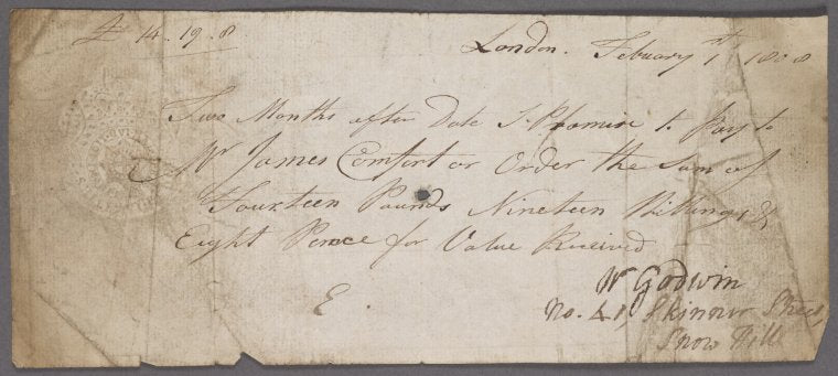 Autograph promissory note signed to James Comfort, 1 February 1808