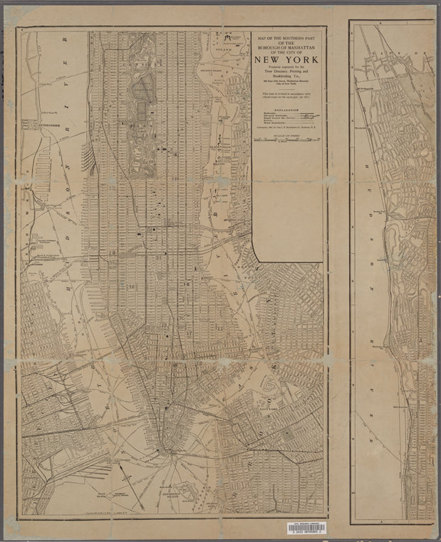 Map of the southern part of the borough of Manhattan of the City of New York