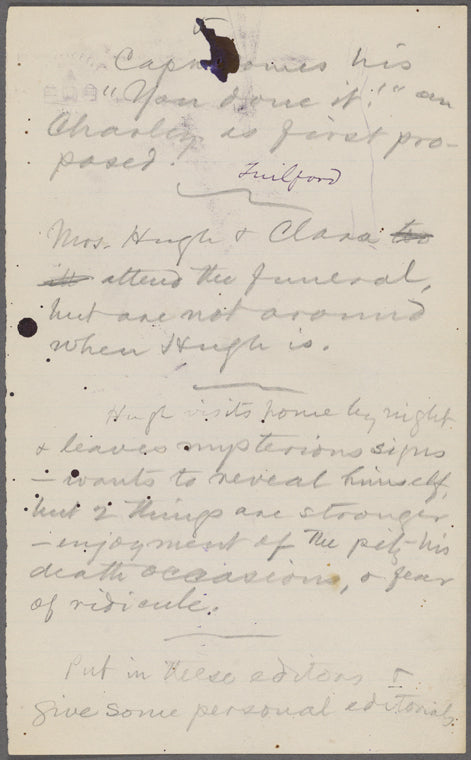 [Simon Wheeler, Detective]. Holograph notes.