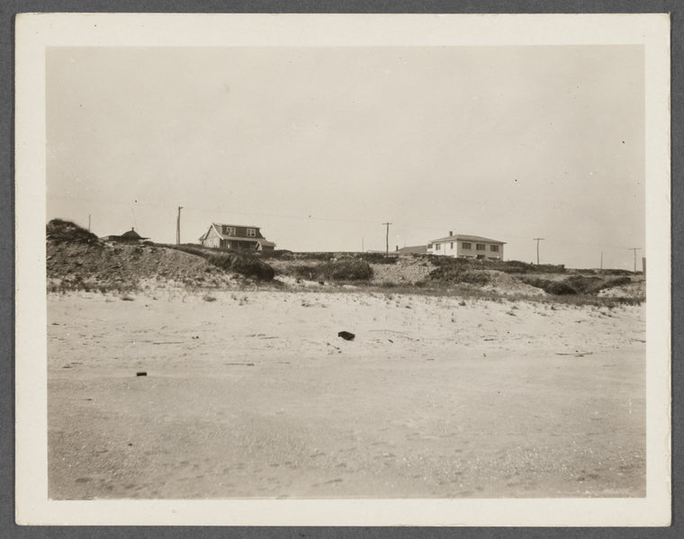 Parsons Garage on right and new Cottage on left. View from beach, Hither Plains. Montauk, East Hampton