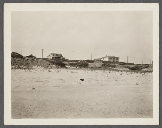 Parsons Garage on right and new Cottage on left. View from beach, Hither Plains. Montauk, East Hampton