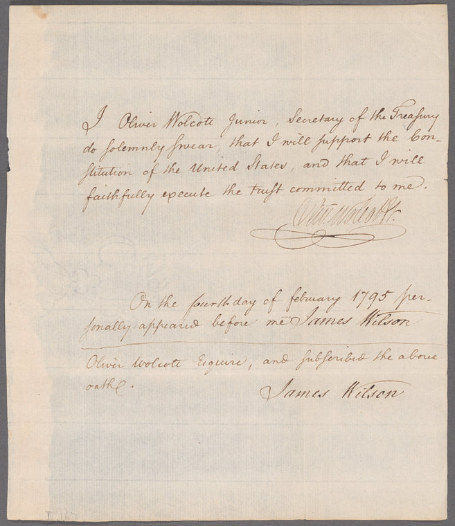 Oliver Wolcott oath as Secretary of the Treasury