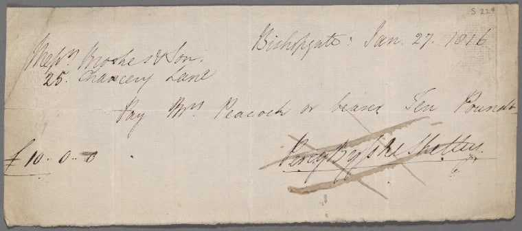 Autograph check signed to Brooks, Son and Dixon, 27 January 1816