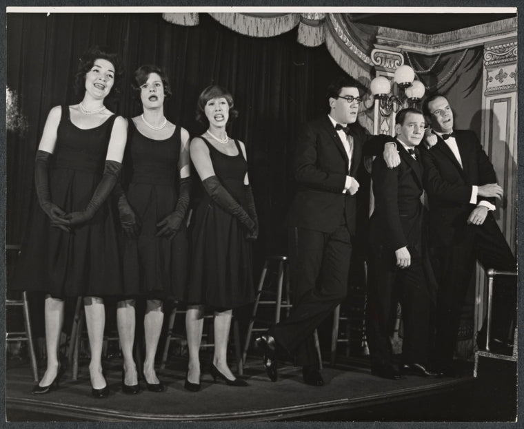 Donna Sanders, Mary Louise Wilson, Ceil Cabot, Rex Robbins, Philip Bruns and Steve Roland in the stage production Seven Come Eleven