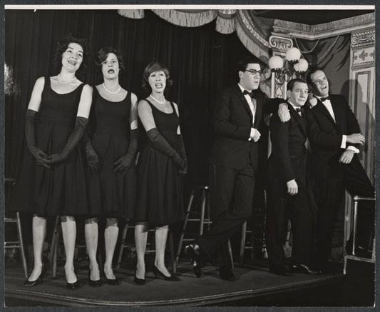 Donna Sanders, Mary Louise Wilson, Ceil Cabot, Rex Robbins, Philip Bruns and Steve Roland in the stage production Seven Come Eleven