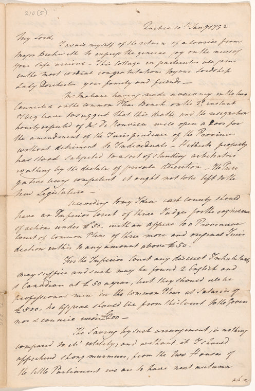 Letter to Lord Dorchester [Guy Carleton]