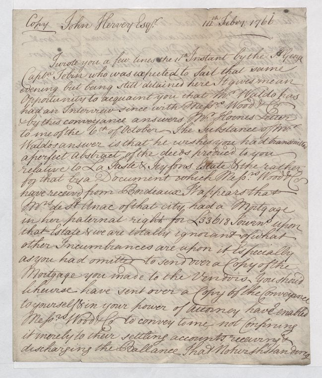 Copy of letter to John Harvey
