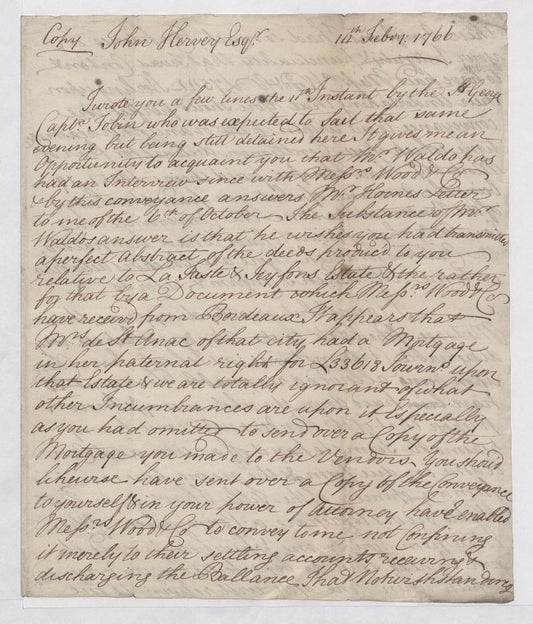 Copy of letter to John Harvey