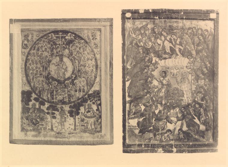 Ikona "Vsekh sviatykh" ; Ikona, izobrazhaiushchaia bozhestvennuiu Liturgiiu. Pismo Nikolaia Kritianina.