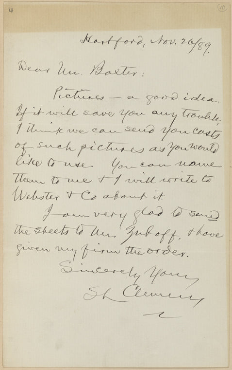 Baxter, Sylvester, ALS to. Nov. 26, 1889.