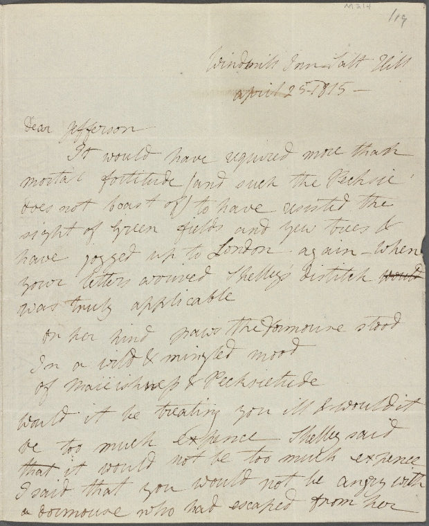 Autograph letter signed to Thomas Jefferson Hogg, 25 April 1815