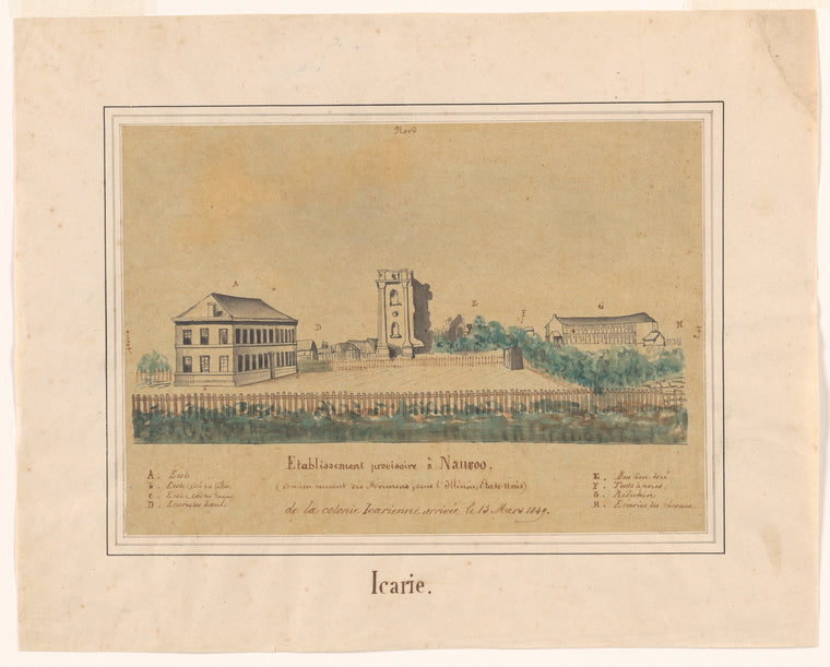 Etablissesment provisoire à Nauvoo: établissesment provisoire à Nauvoo (ancient couvent des Mormons, dans l’Illinois, Etats Unis) de la colonie Icarienne arrivée le 15 Mars 1849