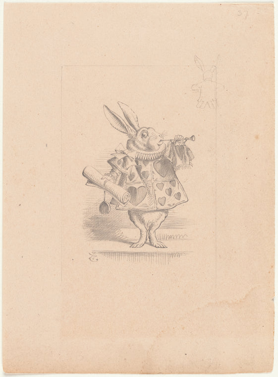 Drawing of the White Rabbit as a herald