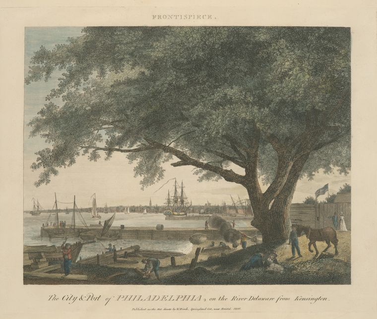 Frontispiece.  The city and port of Philadelphia, on the River Delaware from Kensington.