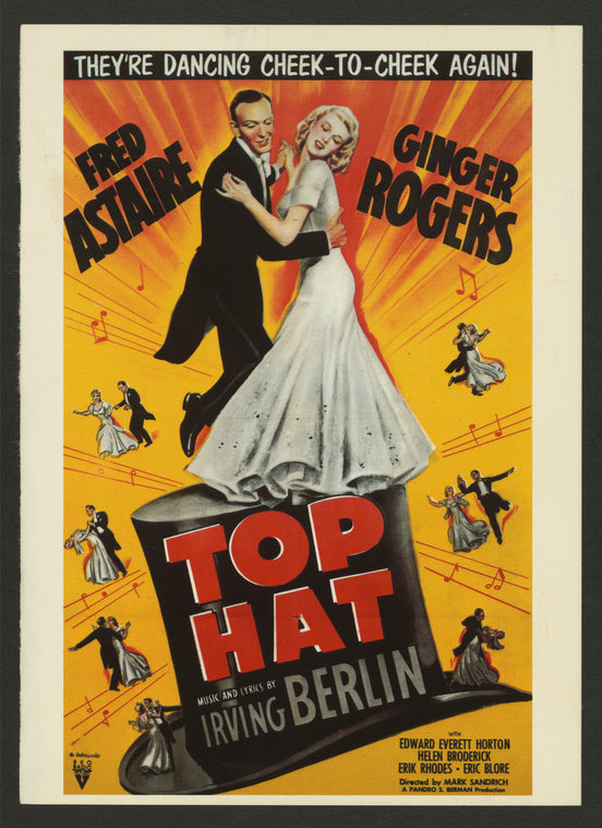 Modern color halftone reproduction of a 1935 promotional poster for the RKO film Top Hat: halftone photomechanical print