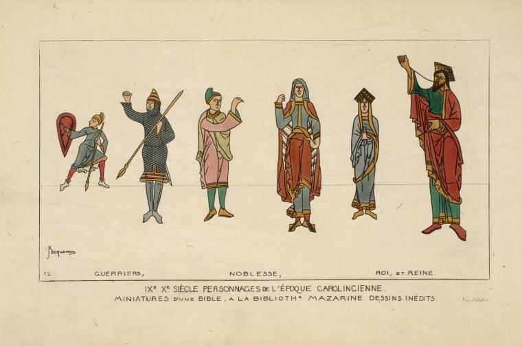 IXe Xe siècle personnages de l'epoque Carolingienne. Miniatures d'un bible, a la biblioth[èque] Mazarine dessins inédits.