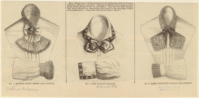 Muslin habit shirt and sleeve ; The paysan collar ; Demi-toilette collar and sleeve