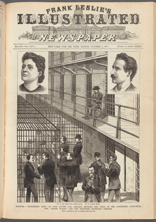 Illinois—"Murderers' Row": In Cook County Jail, Chicago, showing the cells of the condemned anarchists, the "Death Watch," and the prisoners receiving visitors
