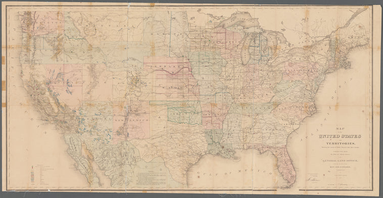 Map of the United States and territories, showing the extent of public surveys and other details