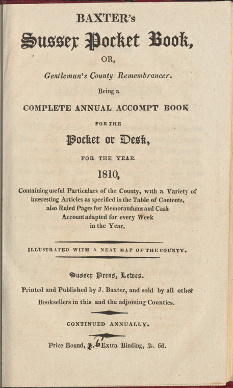 Holograph entries in Baxter's Sussex Pocket Book for 1810