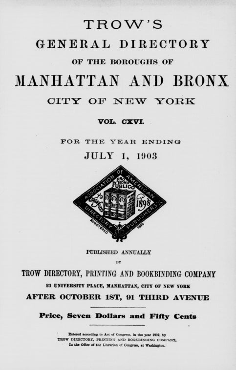 New York City directory: for the year ending July 1, 1903