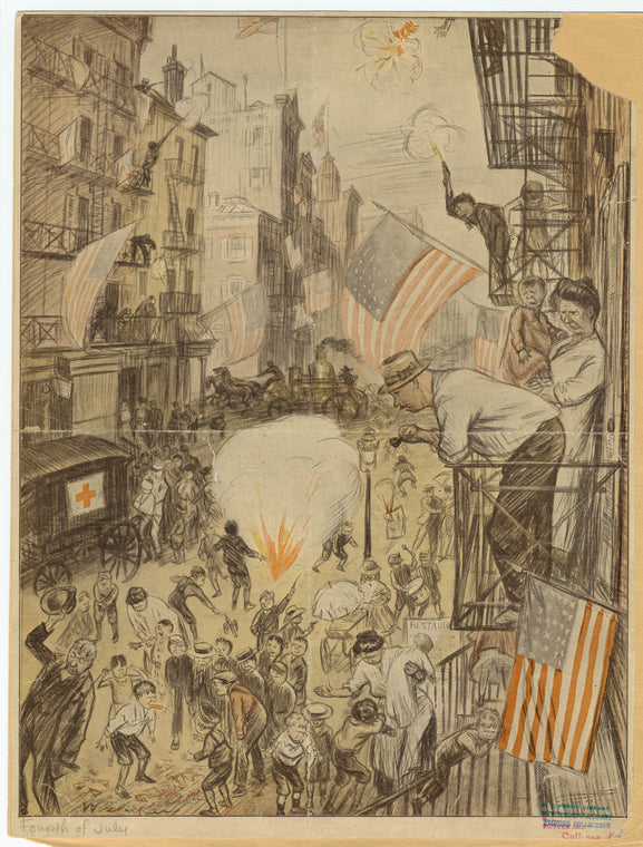 Explosion on a crowded street on the Fourth of July