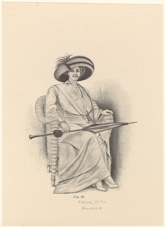 Woman wearing a hat and holding a parasol, United States, 1910s