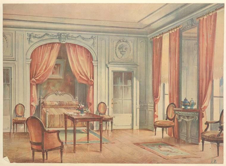 Chambre a coucher, inspirée d'une gravure de Gravelot....