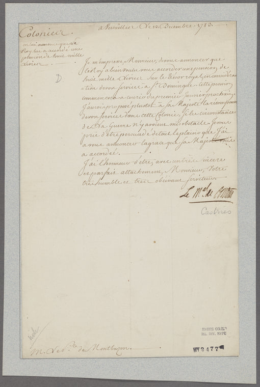 Castries, Duc de. Versailles