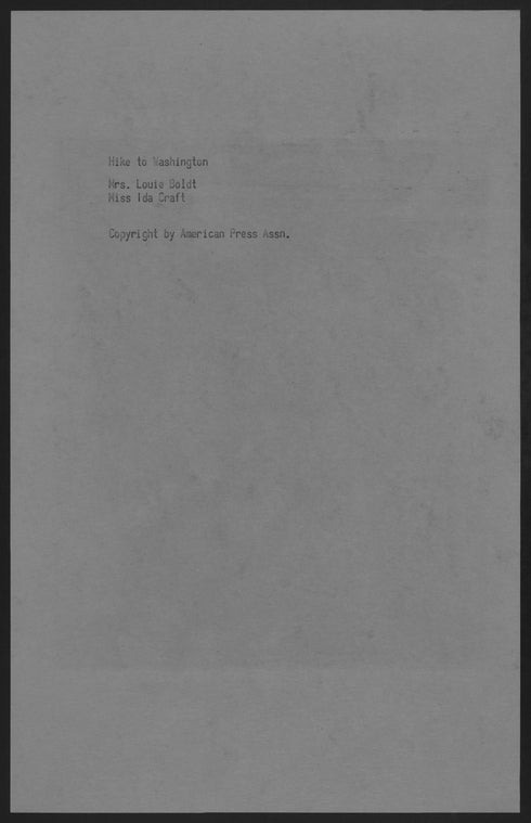 Woman suffrage: Hike to Washington - Mrs. Louis Boldt and Miss Ida Craft
