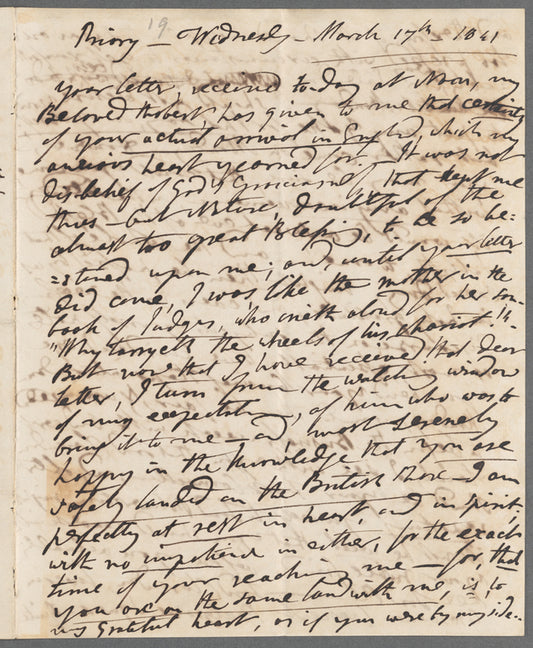 Jane Porter to Robert Ker Porter, autograph letter (copy or draft)