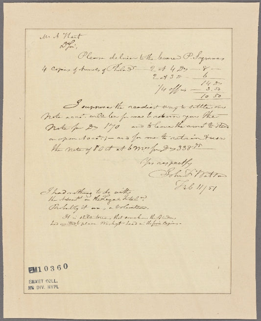 Letter to A[braham] Hart