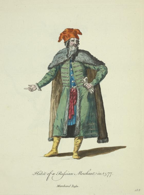 Habit of a Russian merchant in 1577. Marchand Russe.
