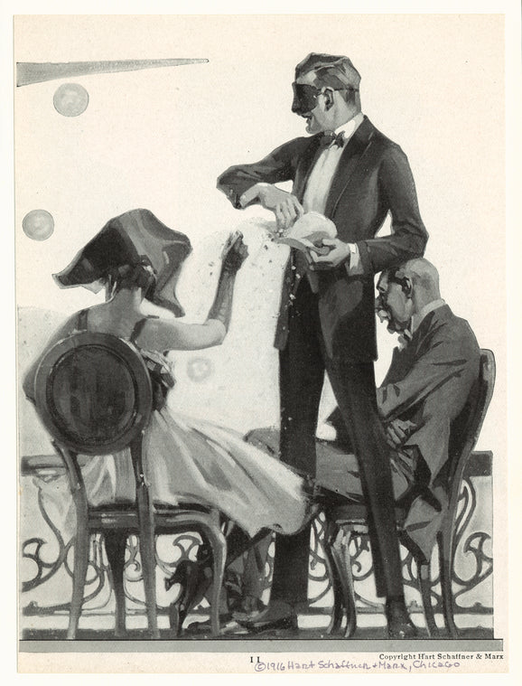 Revelers with masks and confetti